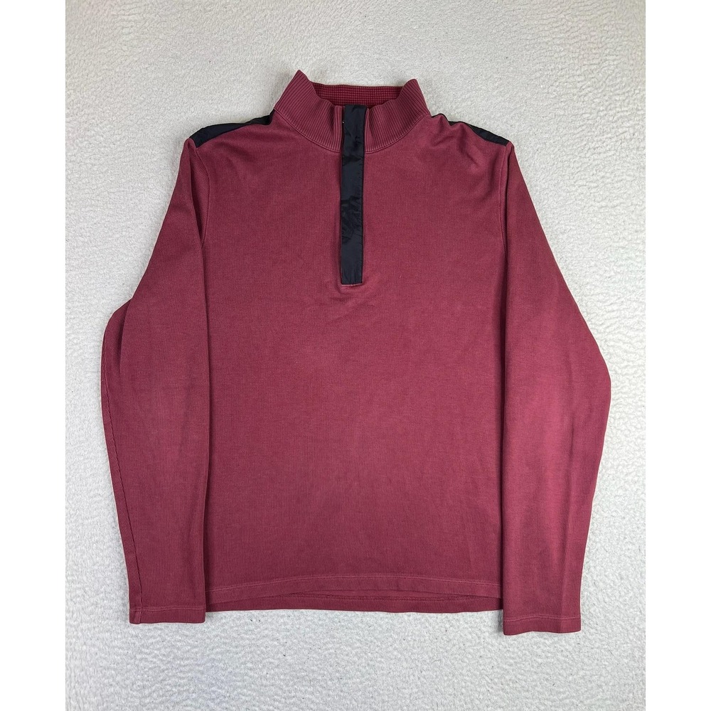BOSS Hugo Boss Sweater Mens Medium Red 1/4 Zip Mock Neck Cotton Knit Pullover